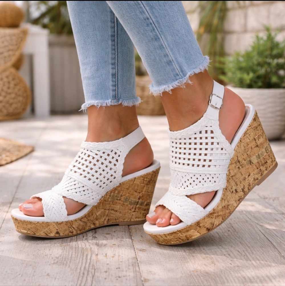 Jellypop NEW Hestia Costal Boho Platform Woven Lattice Wedge Sandal 6.5M